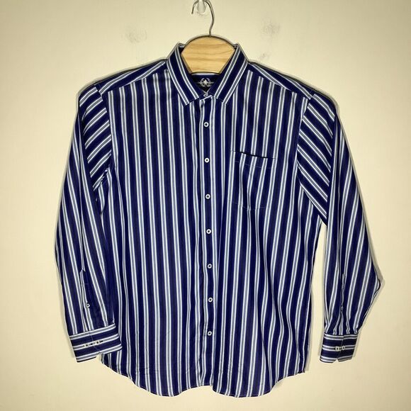 Bugatchi Mens Classic Fit Long Sleeve Button Up Shirt Blue Striped Size XL - Picture 2 of 8